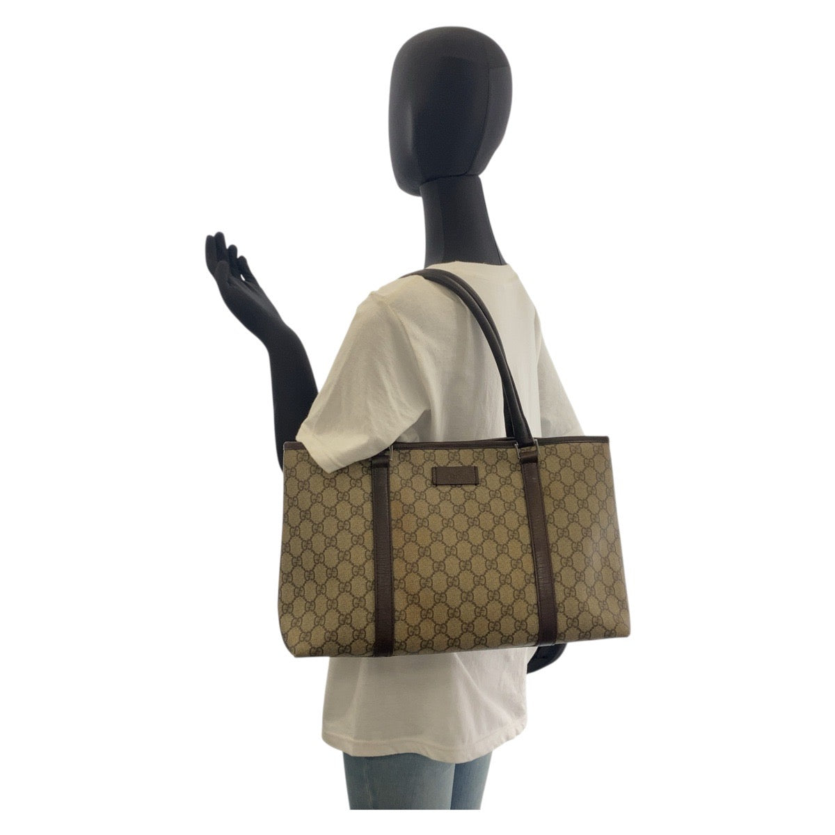 19641
GUCCI グッチ ベージュ ブラウン シルバー金具 GGスプリームキャンバス / レザー 114595 トートバッグ ショルダーバッグ レディース AB31