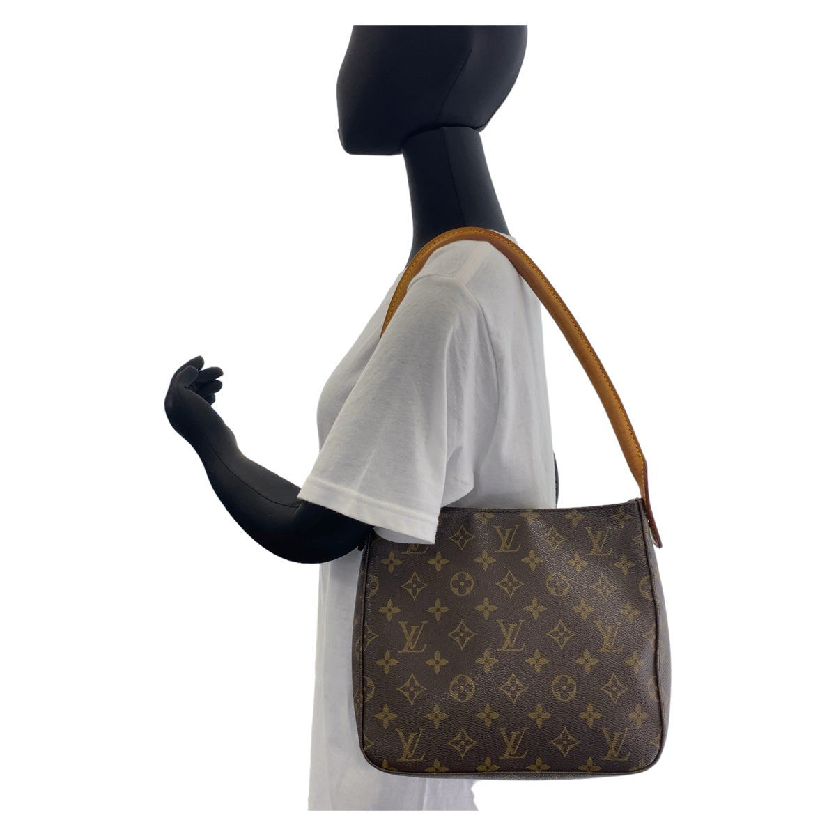19647
LOUIS VUITTON ルイヴィトン モノグラム ルーピングMM ブラウン ゴールド金具 PVC / レザー M51146 ショルダーバッグ  レディース AB