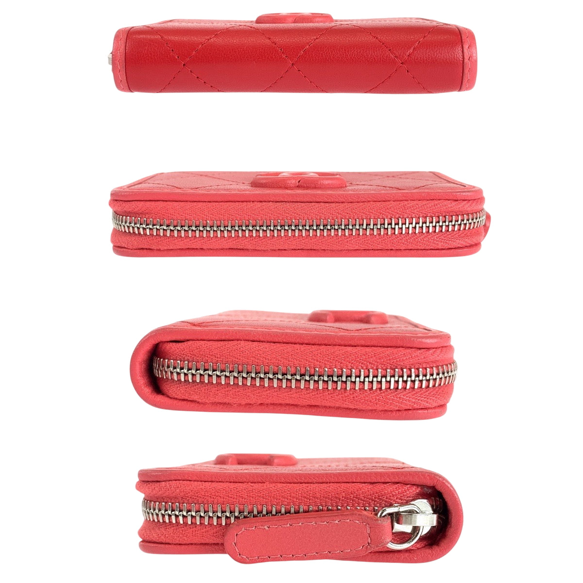 19652
CHANEL シャネル マトラッセ ココマーク レッド ピンク シルバー金具 ラムスキン コンパクトウォレット コインケース フラグメントケース  レディース A