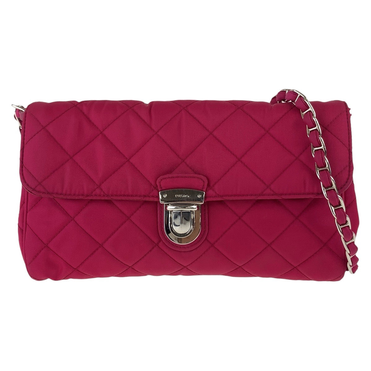 19653
PRADA プラダ テスート インプントゥ ピンク シルバー金具 ナイロン チェーンショルダーバッグ ポシェット レディース AB47