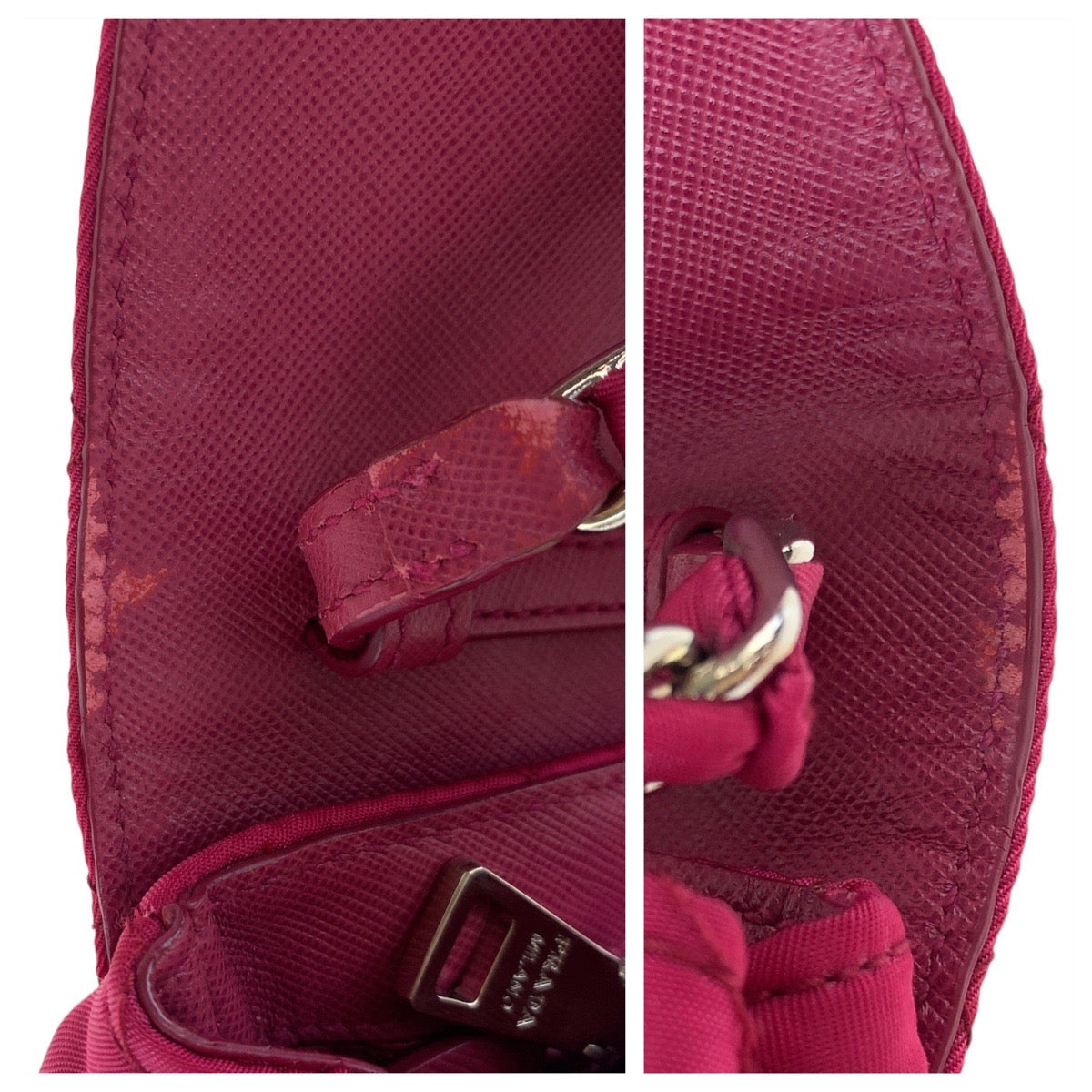 19653
PRADA プラダ テスート インプントゥ ピンク シルバー金具 ナイロン チェーンショルダーバッグ ポシェット レディース AB47