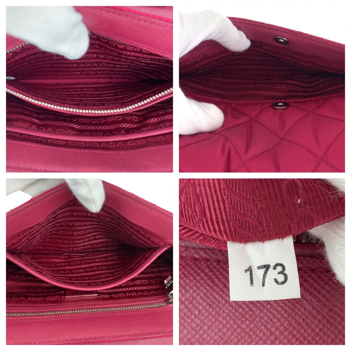 19653
PRADA プラダ テスート インプントゥ ピンク シルバー金具 ナイロン チェーンショルダーバッグ ポシェット レディース AB47