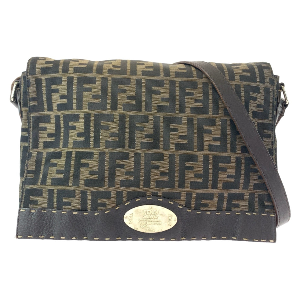 19655
FENDI フェンディ ズッカ ブラウン ゴールド金具 キャンバス / レザー 斜め掛け ショルダーバッグ メッセンジャーバッグ  レディース AB