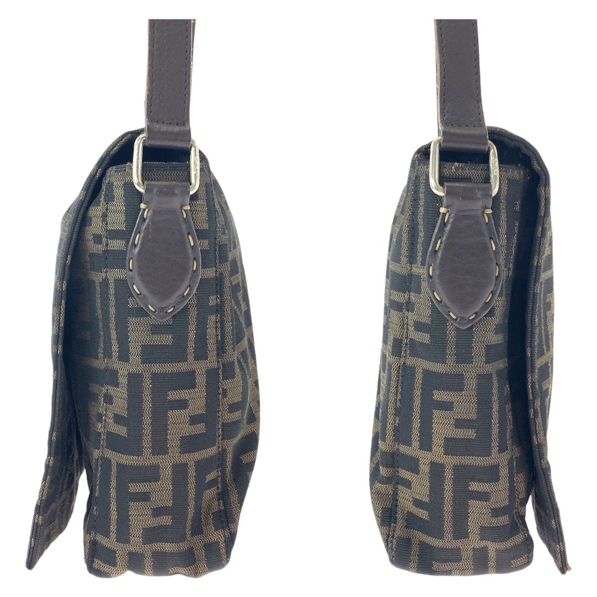 19655
FENDI フェンディ ズッカ ブラウン ゴールド金具 キャンバス / レザー 斜め掛け ショルダーバッグ メッセンジャーバッグ  レディース AB