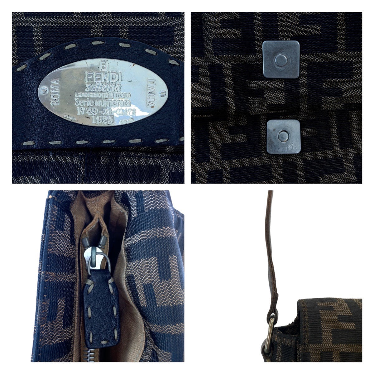 19655
FENDI フェンディ ズッカ ブラウン ゴールド金具 キャンバス / レザー 斜め掛け ショルダーバッグ メッセンジャーバッグ  レディース AB