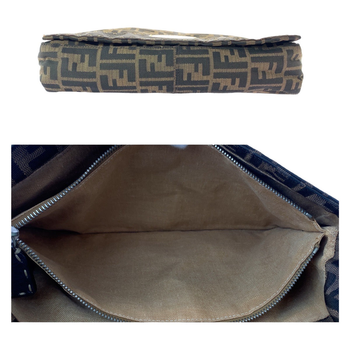 19655
FENDI フェンディ ズッカ ブラウン ゴールド金具 キャンバス / レザー 斜め掛け ショルダーバッグ メッセンジャーバッグ  レディース AB