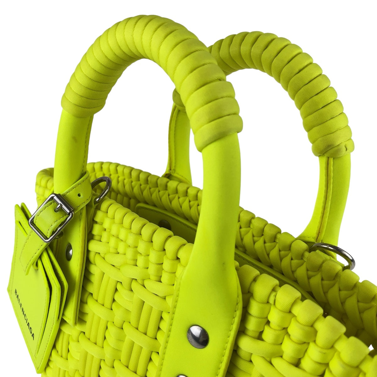 19662
BALENCIAGA バレンシアガ ビストロXXS ネオンイエロー シルバー金具 ナイロン / レザー 斜め掛け ショルダーバッグ ハンドバッグ 2way  レディース ABP