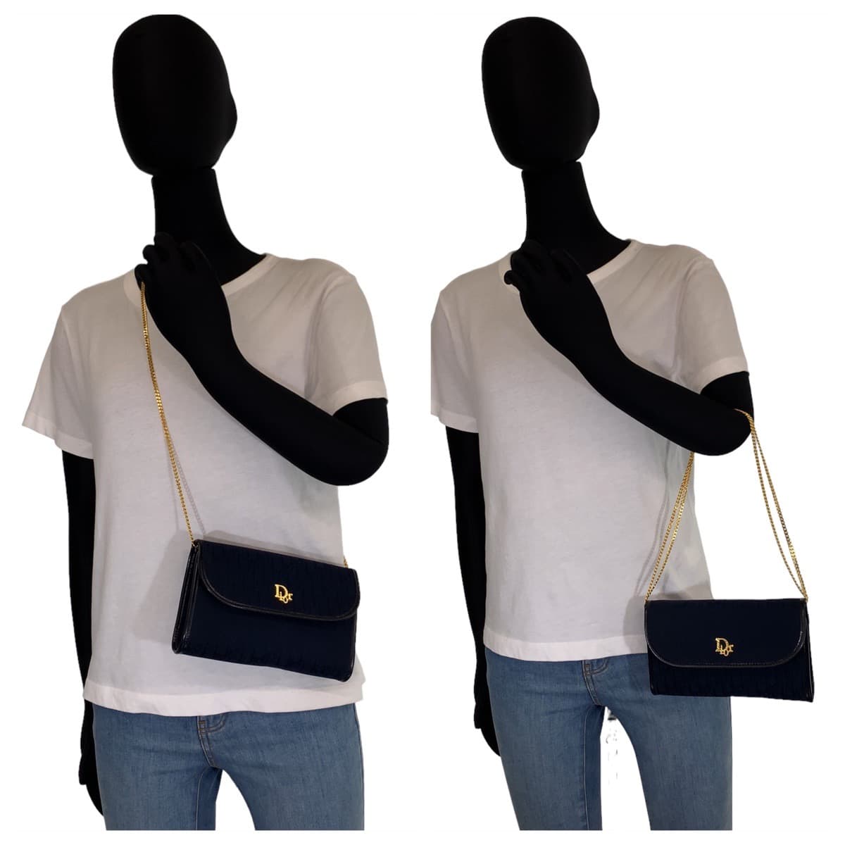 19664
Dior ディオール ヴィンテージ トロッター ネイビー ゴールド金具 キャンバス チェーン ショルダーバッグ ハンドバッグ 2way レディース SA49