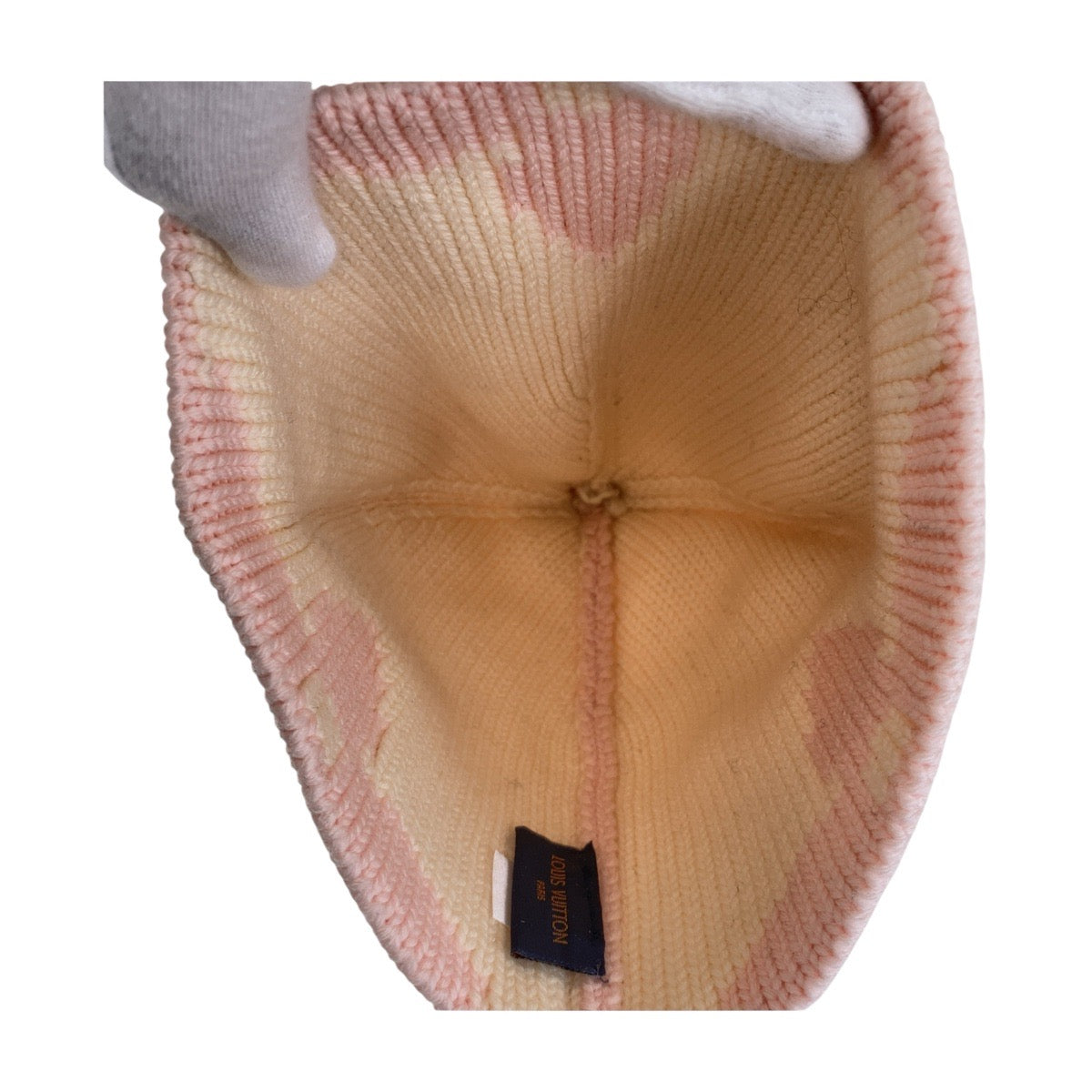 19665
LOUIS VUITTON ルイヴィトン ボネ モーニングラム ピンク ホワイト ウール M70841 ニット帽  レディース A