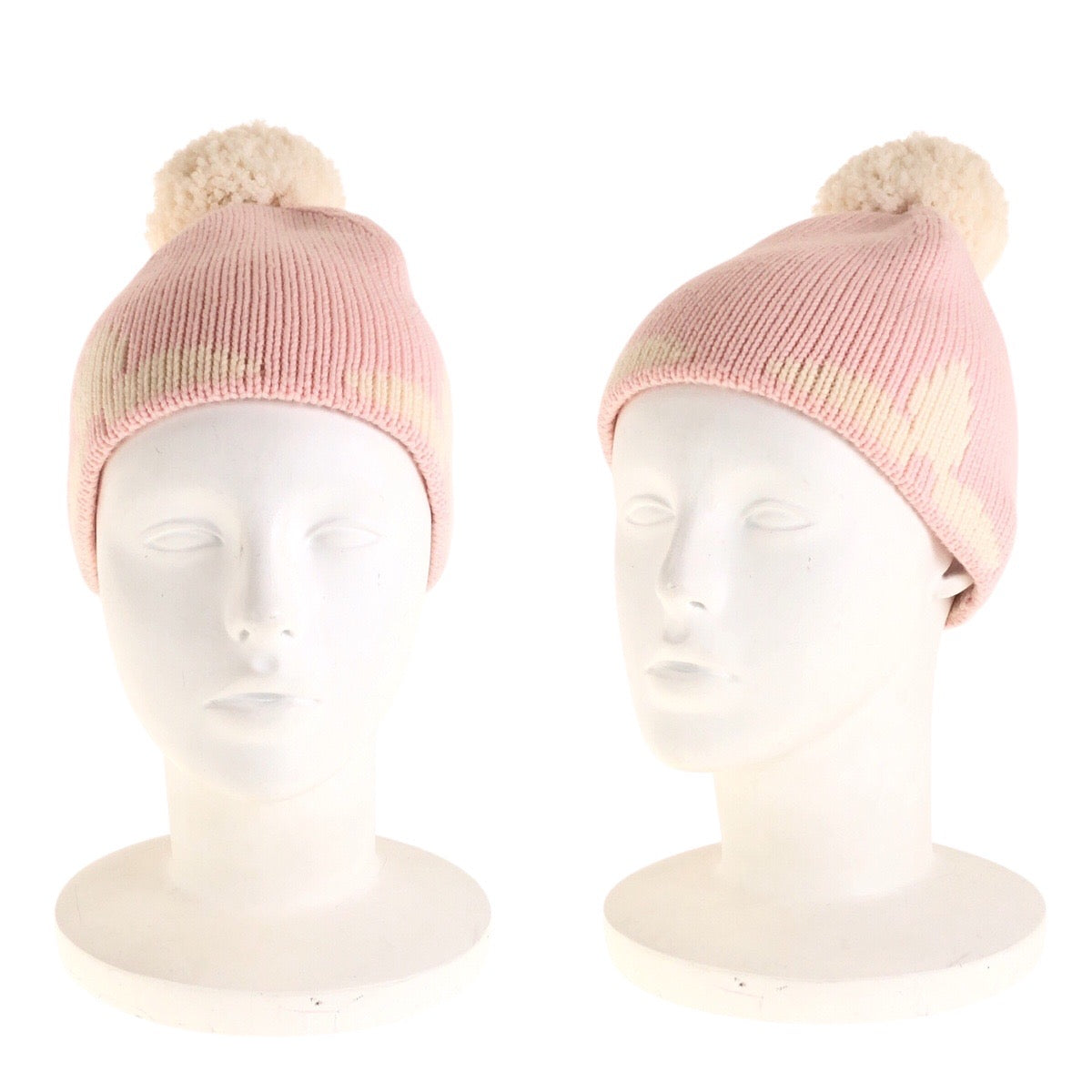 19665
LOUIS VUITTON ルイヴィトン ボネ モーニングラム ピンク ホワイト ウール M70841 ニット帽  レディース A