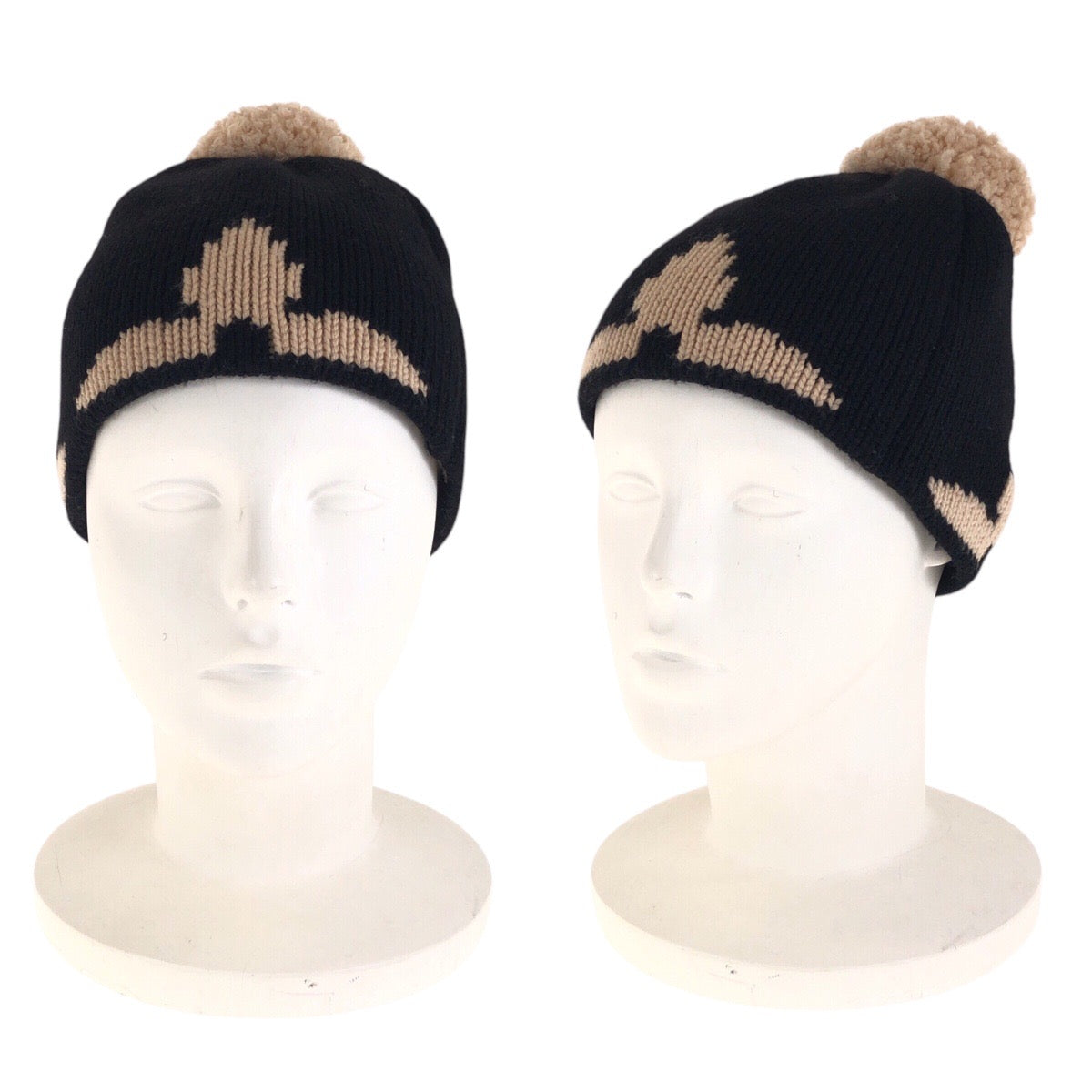 19666
LOUIS VUITTON ルイヴィトン ボネ モーニングラム ブラック 黒 ベージュ ウール M70840 ニット帽 男女兼用  レディース A