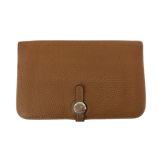 19668
HERMES エルメス ドゴンGM ゴールド ブラウン シルバー金具 トゴ 長財布 ロングウォレット L刻印 レディース AB45