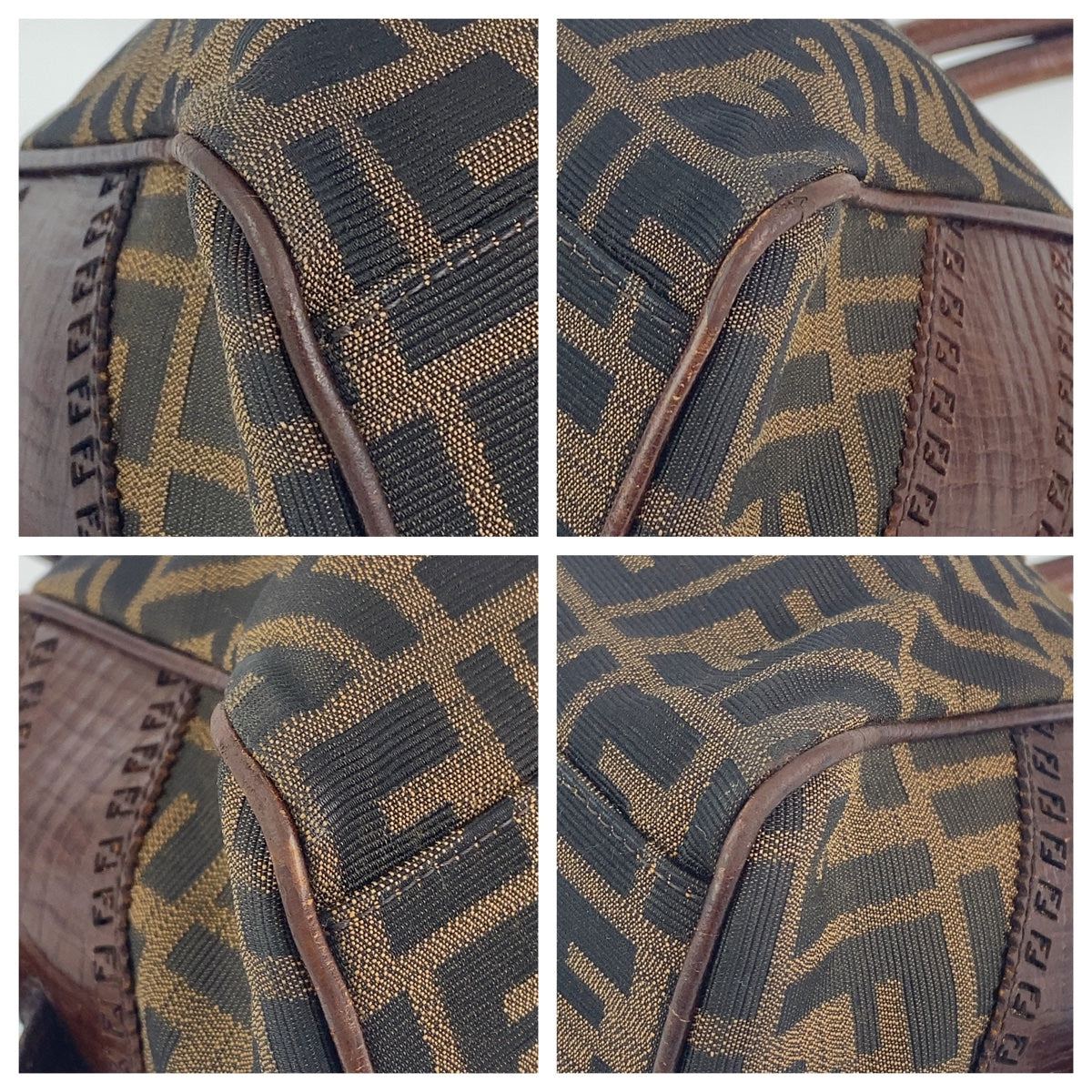 19669
FENDI フェンディ ズッカ柄 エトニコ ブラウン キャンバス / レザー ショルダーバッグ ハンドバッグ トートバッグ レディース AB50