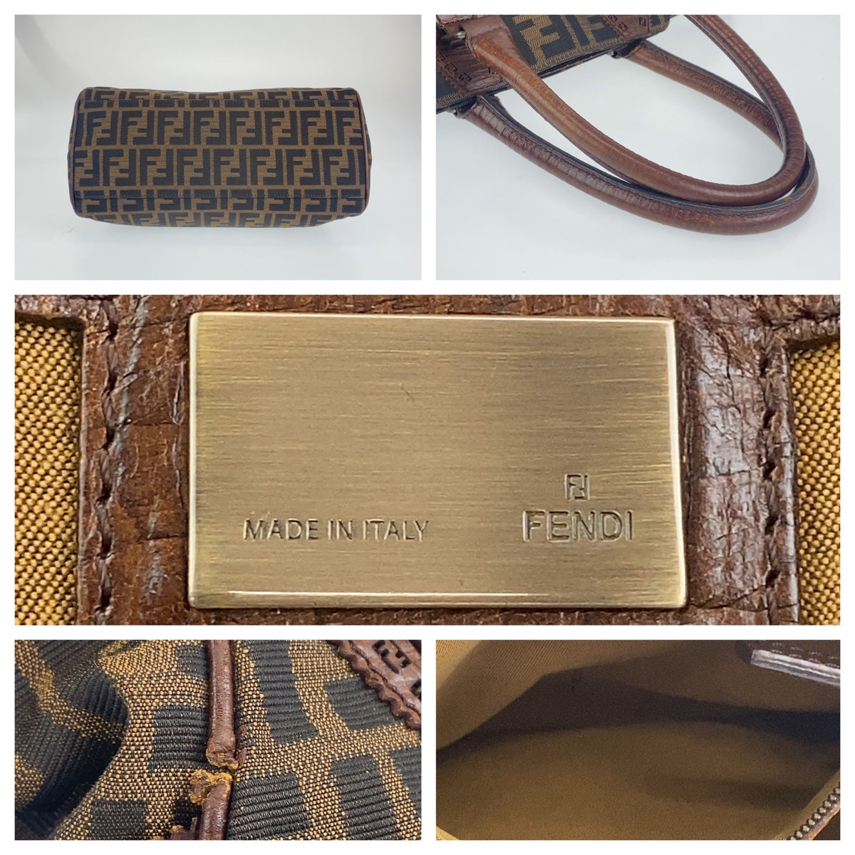 19669
FENDI フェンディ ズッカ柄 エトニコ ブラウン キャンバス / レザー ショルダーバッグ ハンドバッグ トートバッグ レディース AB50