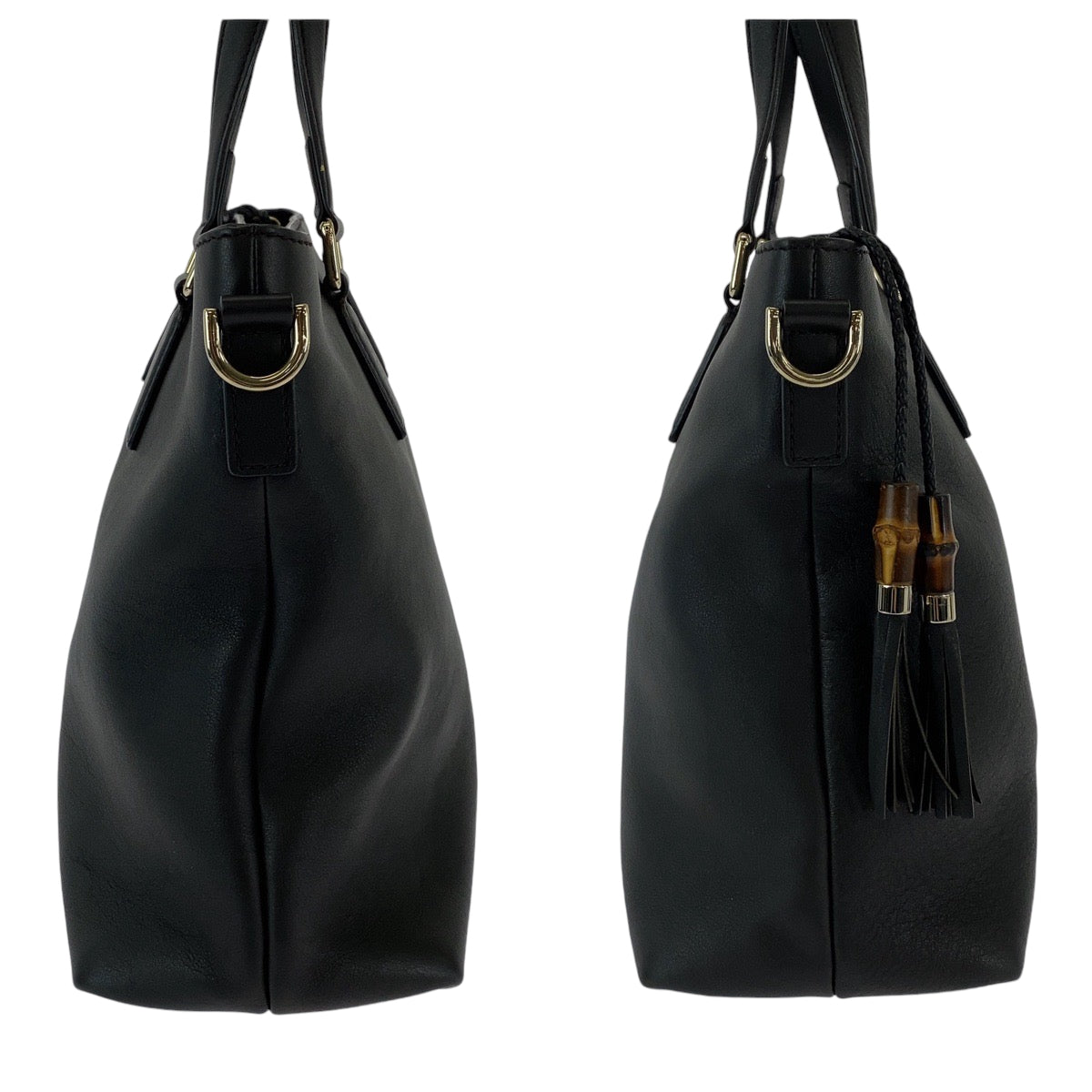 19670
GUCCI Bamboo Tassel Black Silver Hardware Leather 365346 Shoulder Bag Handbag 2way Women's ABP53