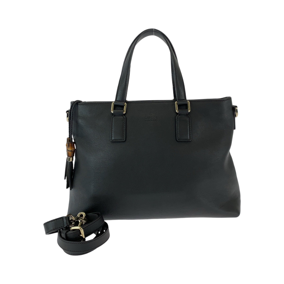 19670
GUCCI Bamboo Tassel Black Silver Hardware Leather 365346 Shoulder Bag Handbag 2way Women's ABP53