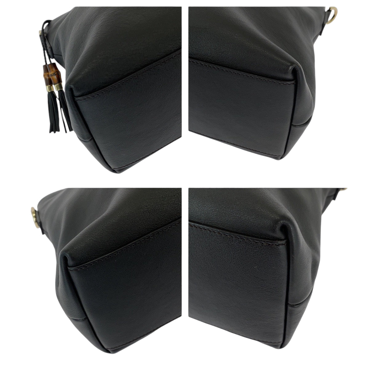 19670
GUCCI Bamboo Tassel Black Silver Hardware Leather 365346 Shoulder Bag Handbag 2way Women's ABP53