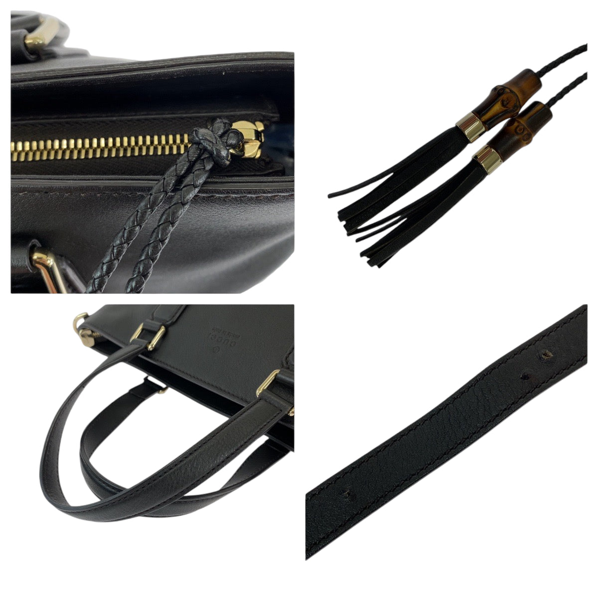 19670
GUCCI Bamboo Tassel Black Silver Hardware Leather 365346 Shoulder Bag Handbag 2way Women's ABP53