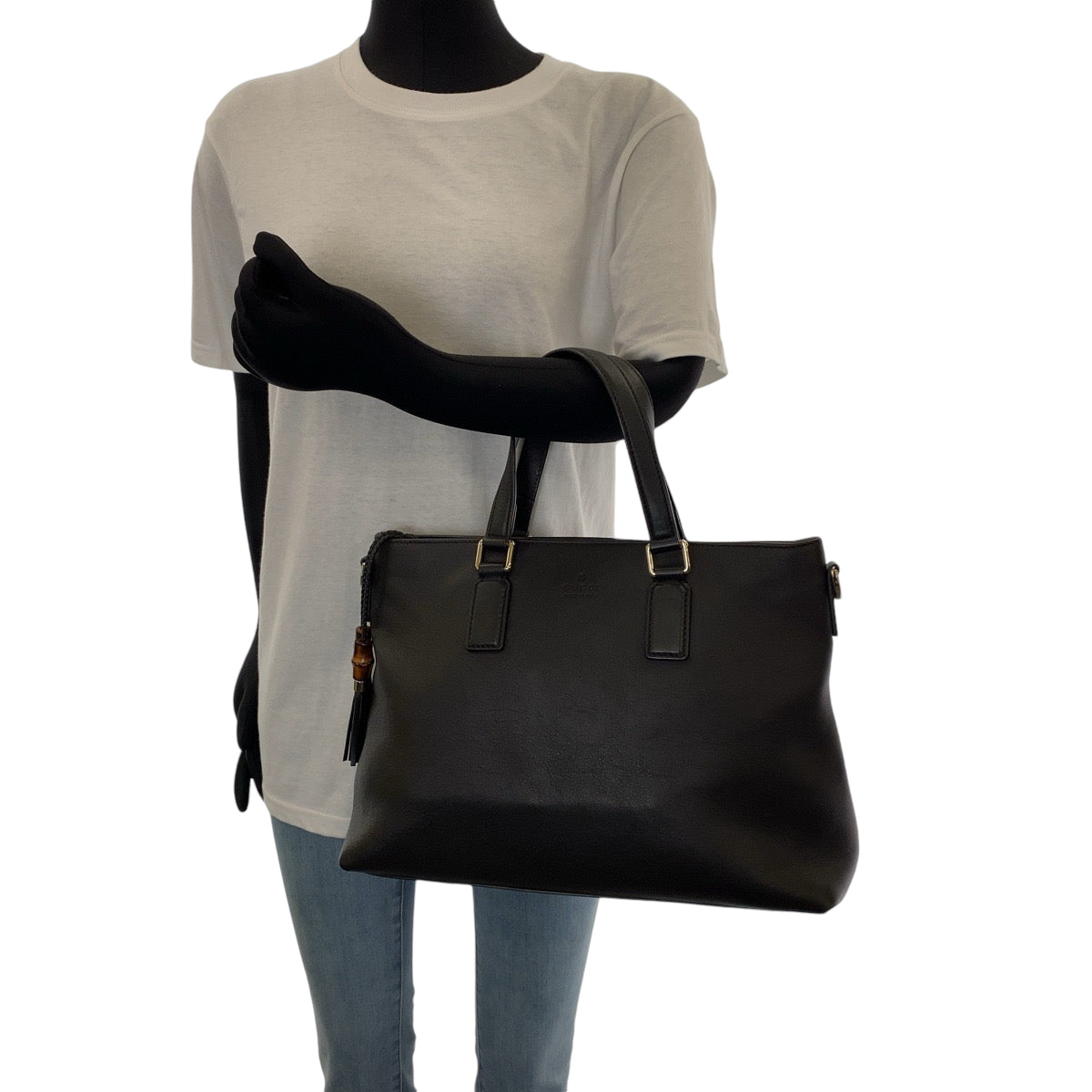19670
GUCCI Bamboo Tassel Black Silver Hardware Leather 365346 Shoulder Bag Handbag 2way Women's ABP53