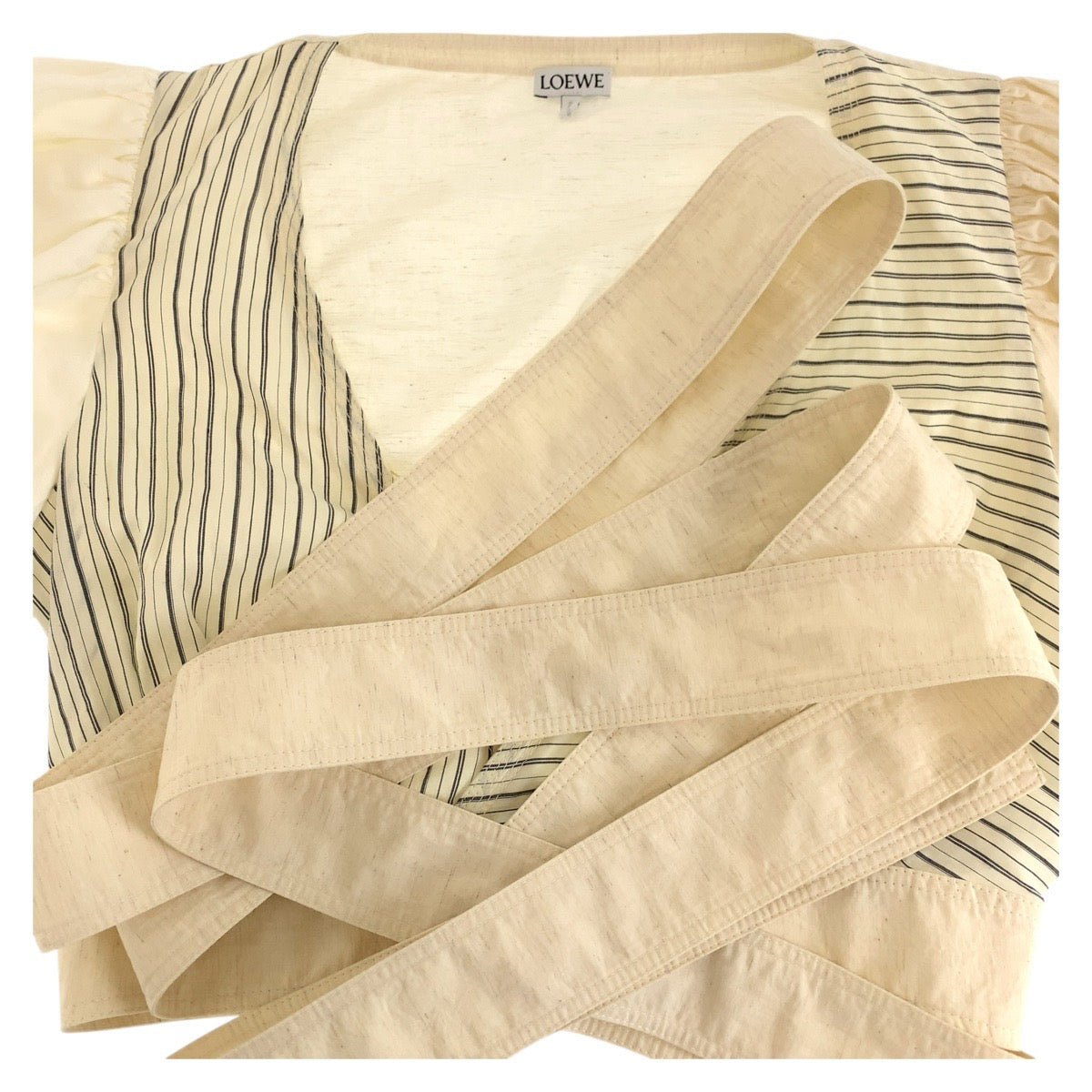 19674
LOEWE ロエベ パフスリーブ サイズ36 アイボリー グレー コットン パフスリーブ ブラウス 長袖シャツ レディース A34