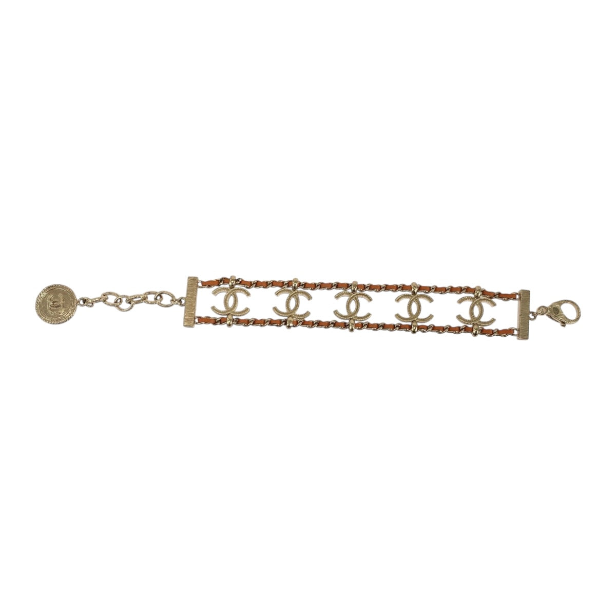 19675
CHANEL シャネル ココマーク ゴールド金具 オレンジ レザー ブレスレット B18 C刻印 レディース A96