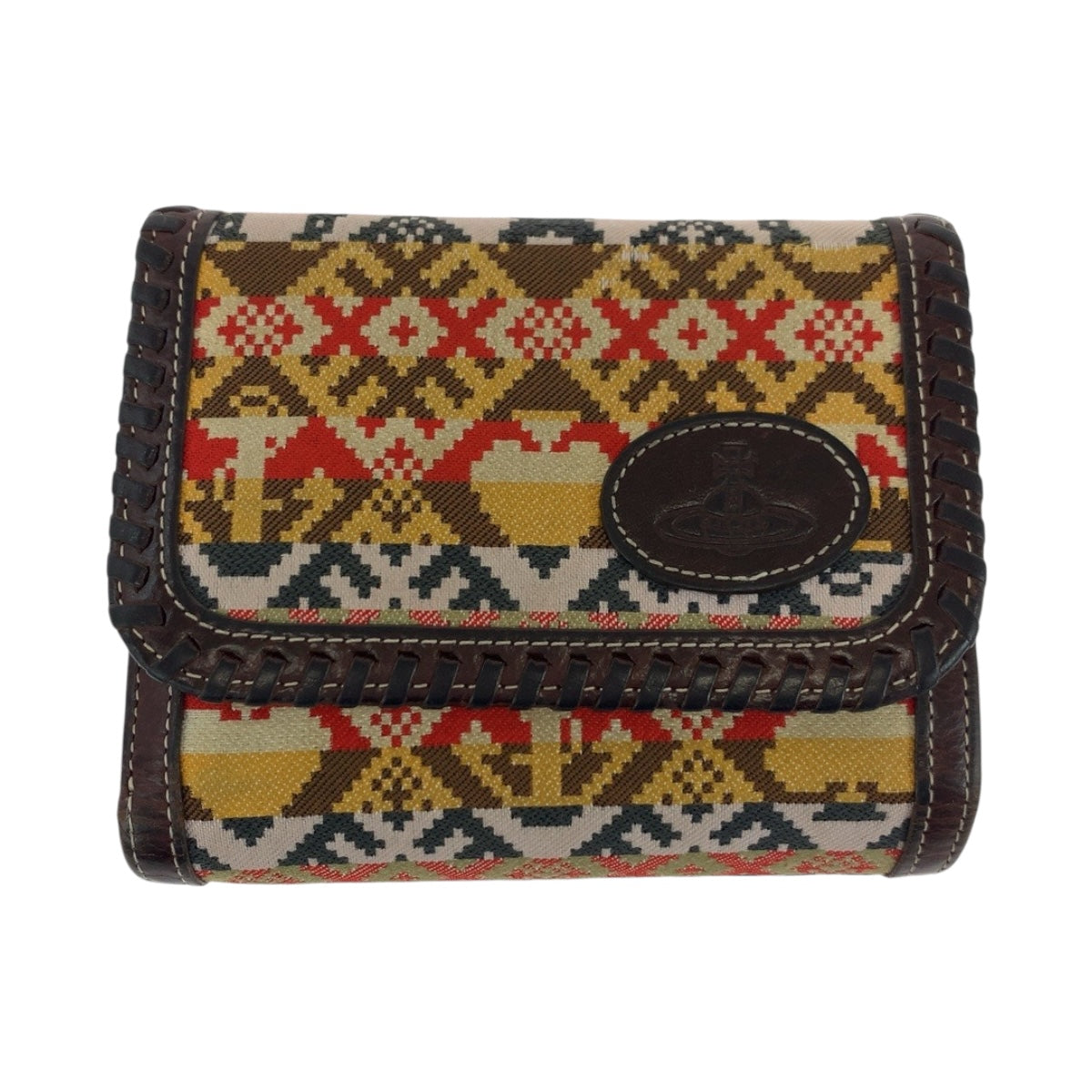 19679
Vivienne Westwood ヴィヴィアンウエストウッド 総柄 ブラウン マルチカラー シルバー金具 キャンバス 折財布 コンパクトウォレット  レディース ABP11
