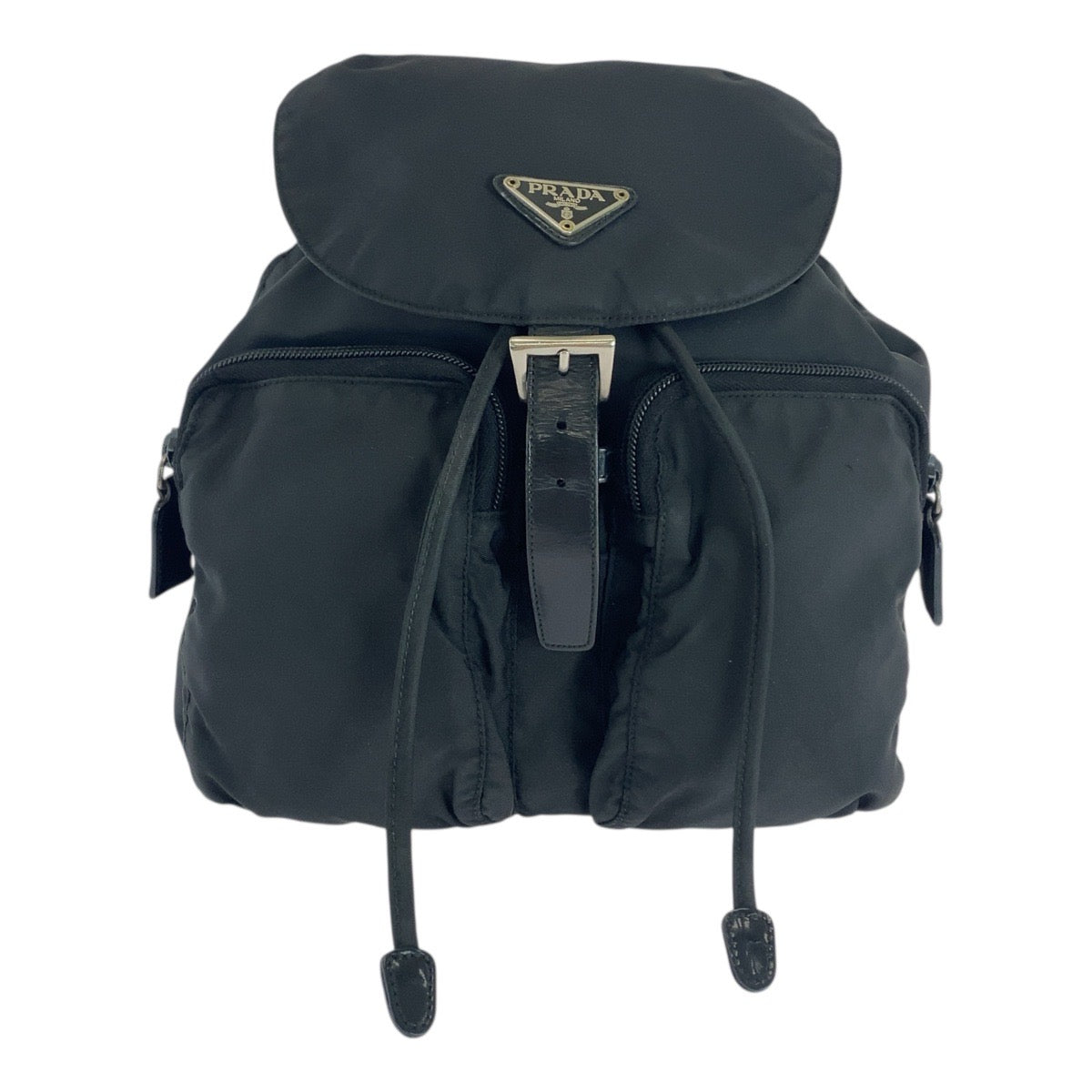 19680
PRADA Tessuto Triangle Logo Plate Black Silver Hardware Nylon Backpack for Women ABP38