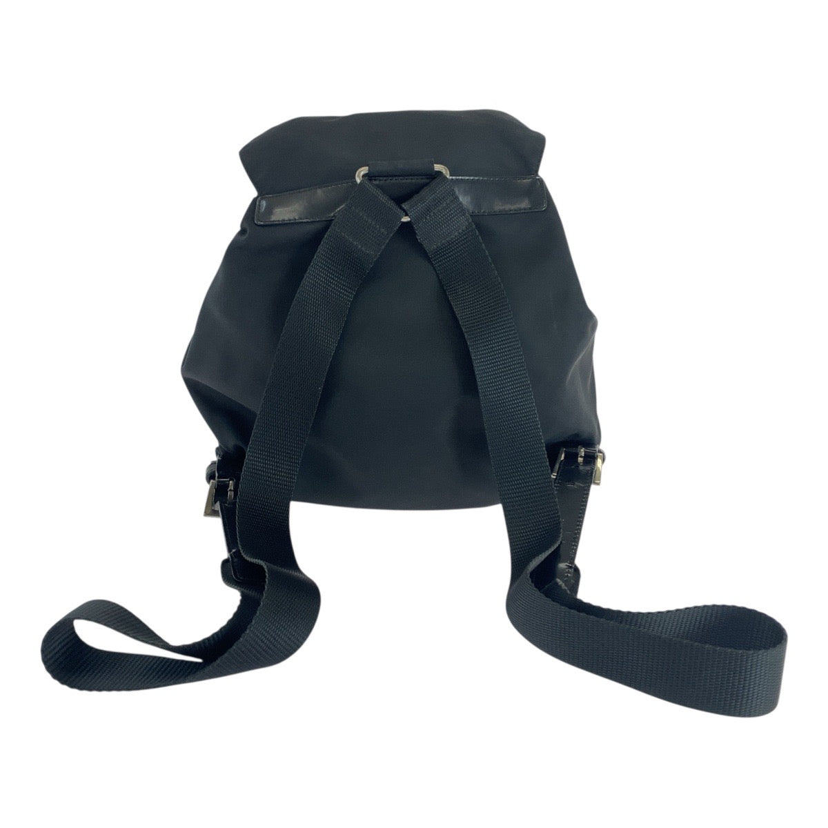 19680
PRADA Tessuto Triangle Logo Plate Black Silver Hardware Nylon Backpack for Women ABP38