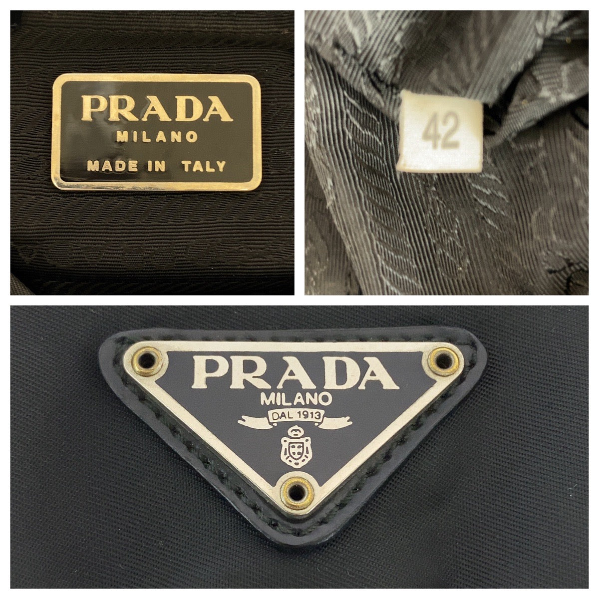 19680
PRADA Tessuto Triangle Logo Plate Black Silver Hardware Nylon Backpack for Women ABP38