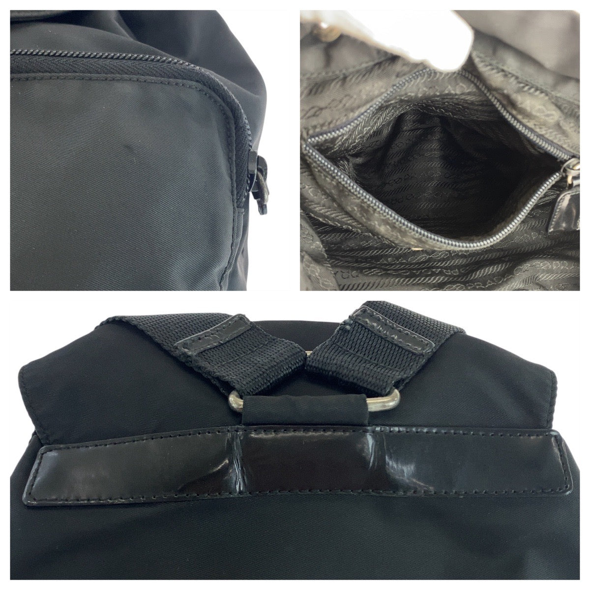 19680
PRADA Tessuto Triangle Logo Plate Black Silver Hardware Nylon Backpack for Women ABP38