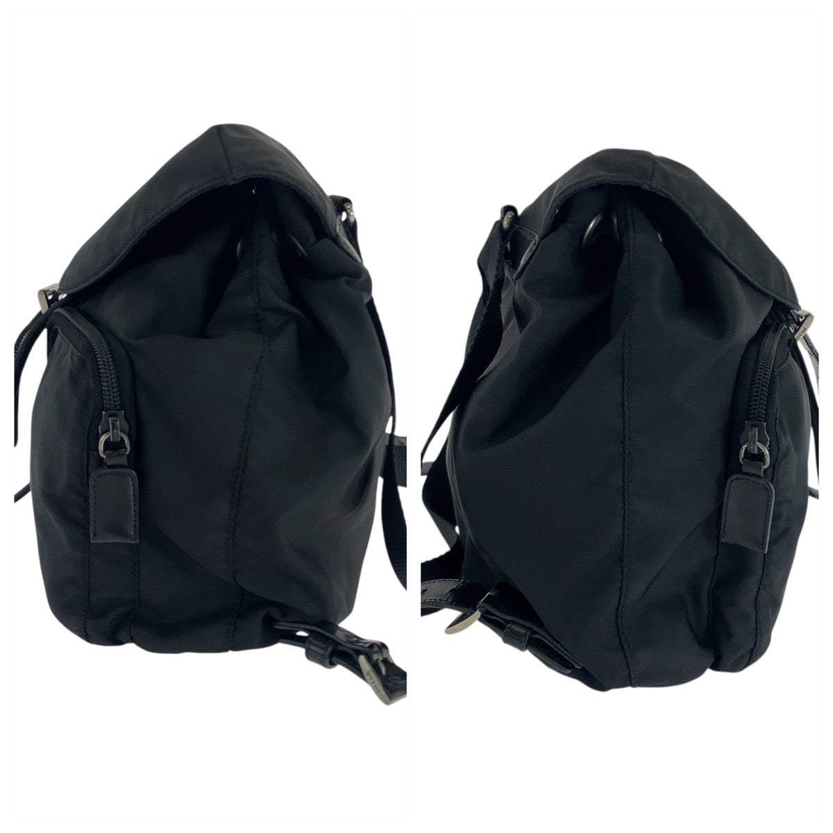 19680
PRADA Tessuto Triangle Logo Plate Black Silver Hardware Nylon Backpack for Women ABP38