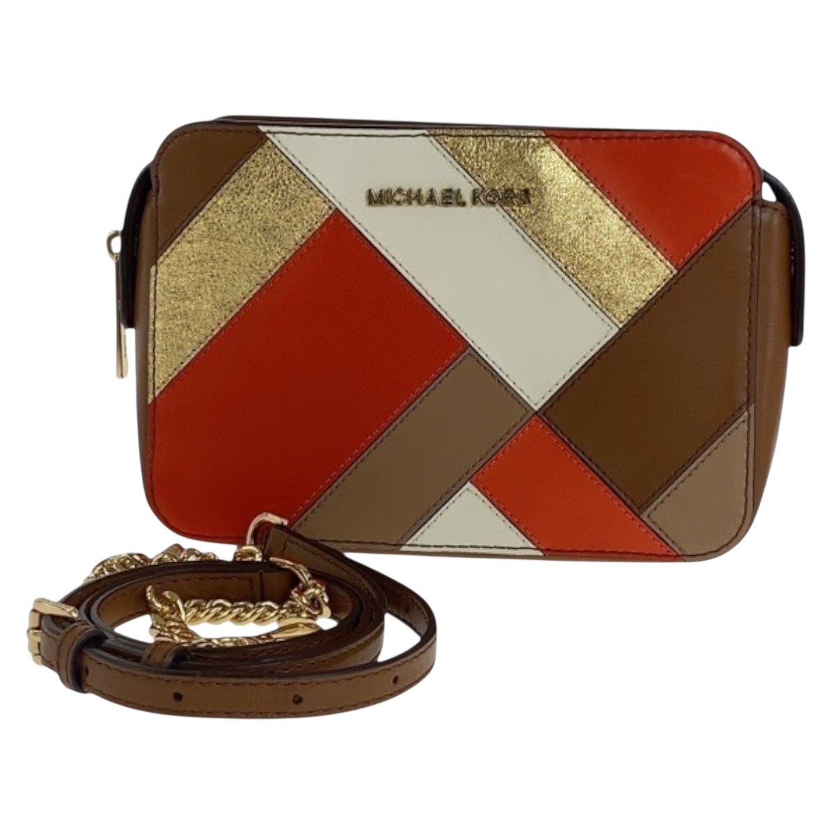 19686
Michael Kors マイケルコース ブラウン マルチカラーゴールド金具 レザー ショルダーバッグ レディース A17