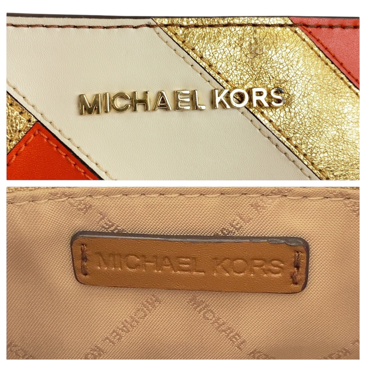 19686
Michael Kors マイケルコース ブラウン マルチカラーゴールド金具 レザー ショルダーバッグ レディース A17