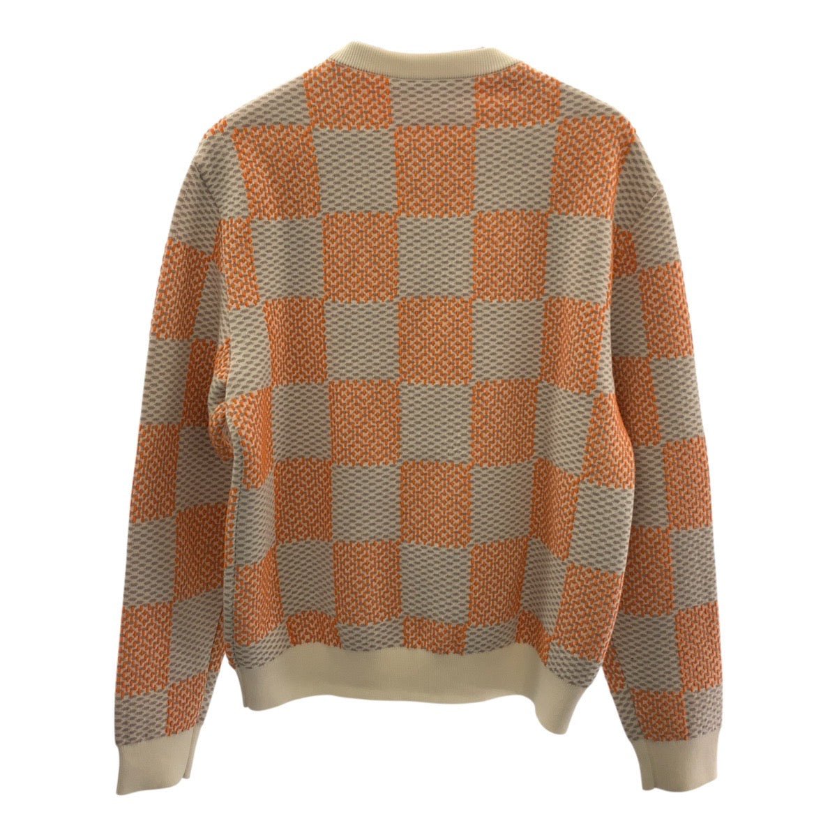 19692
LOUIS VUITTON ルイヴィトン 24SS ダミエ ジャカード コットン プルオーバー サイズM オレンジ グレー アイボリー コットン ニット セーター メンズ AB115
