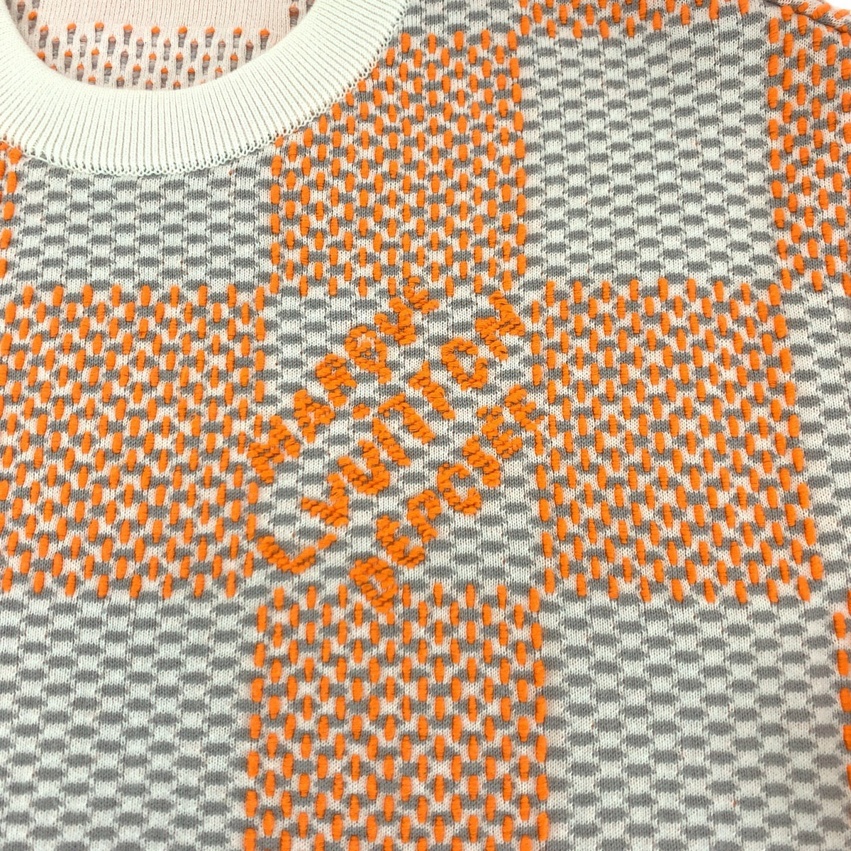 19692
LOUIS VUITTON ルイヴィトン 24SS ダミエ ジャカード コットン プルオーバー サイズM オレンジ グレー アイボリー コットン ニット セーター メンズ AB115