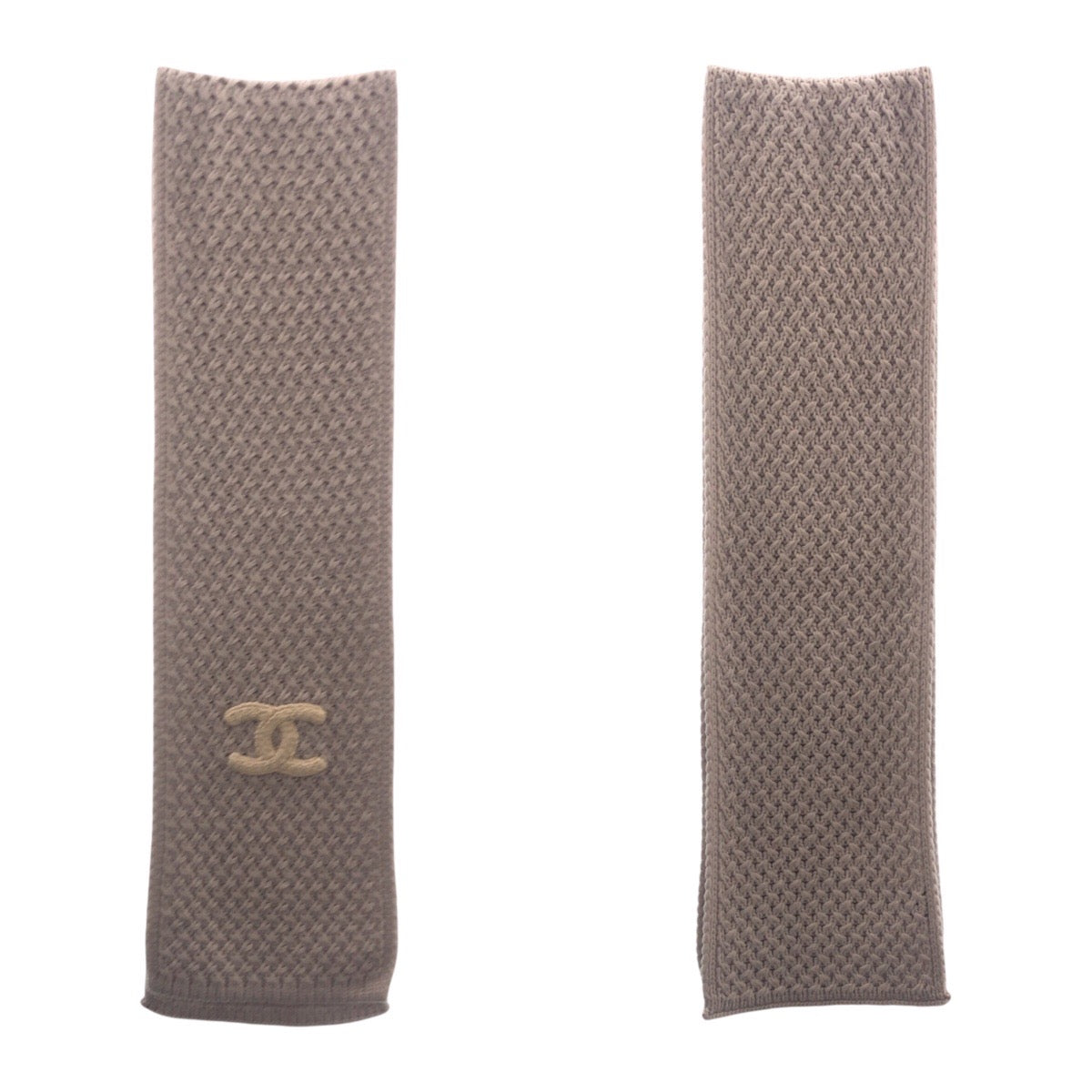 19693
CHANEL シャネル ココマーク ライトグレー ホワイト カシミヤ マフラー ニットマフラー レディース A120