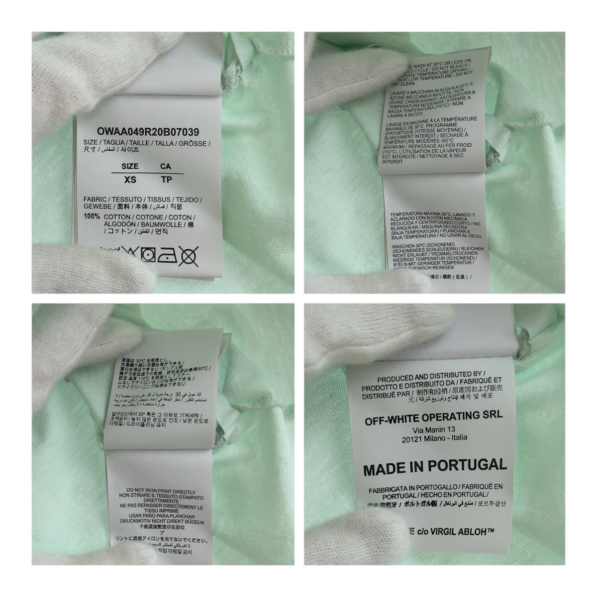 19694
OFF-WHITE オフホワイト サイズXS グリーン ブラック コットン 半袖Tシャツ クルーネック レディース AB7