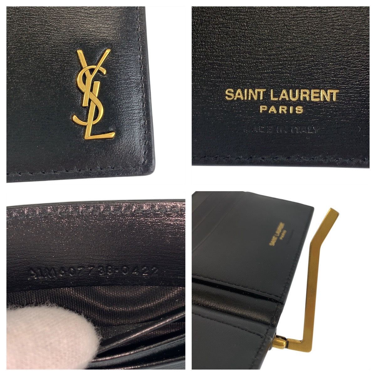 19701
SAINT LAURENT PARIS サンローランパリ タイニーカサンドラ YSL ビルクリップウォレット ブラック 黒 ゴールド金具 レザー ALM607738 カードケース マネークリップ  メンズ SA36