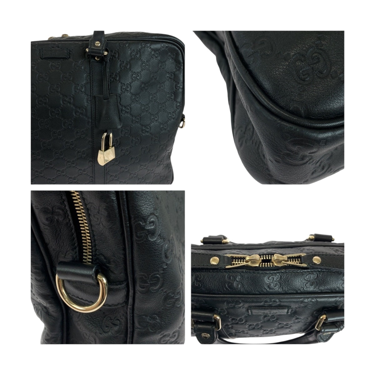 19706
GUCCI Guccissima Black Gold Hardware Leather 201480 Handbag Business Bag Men's A75