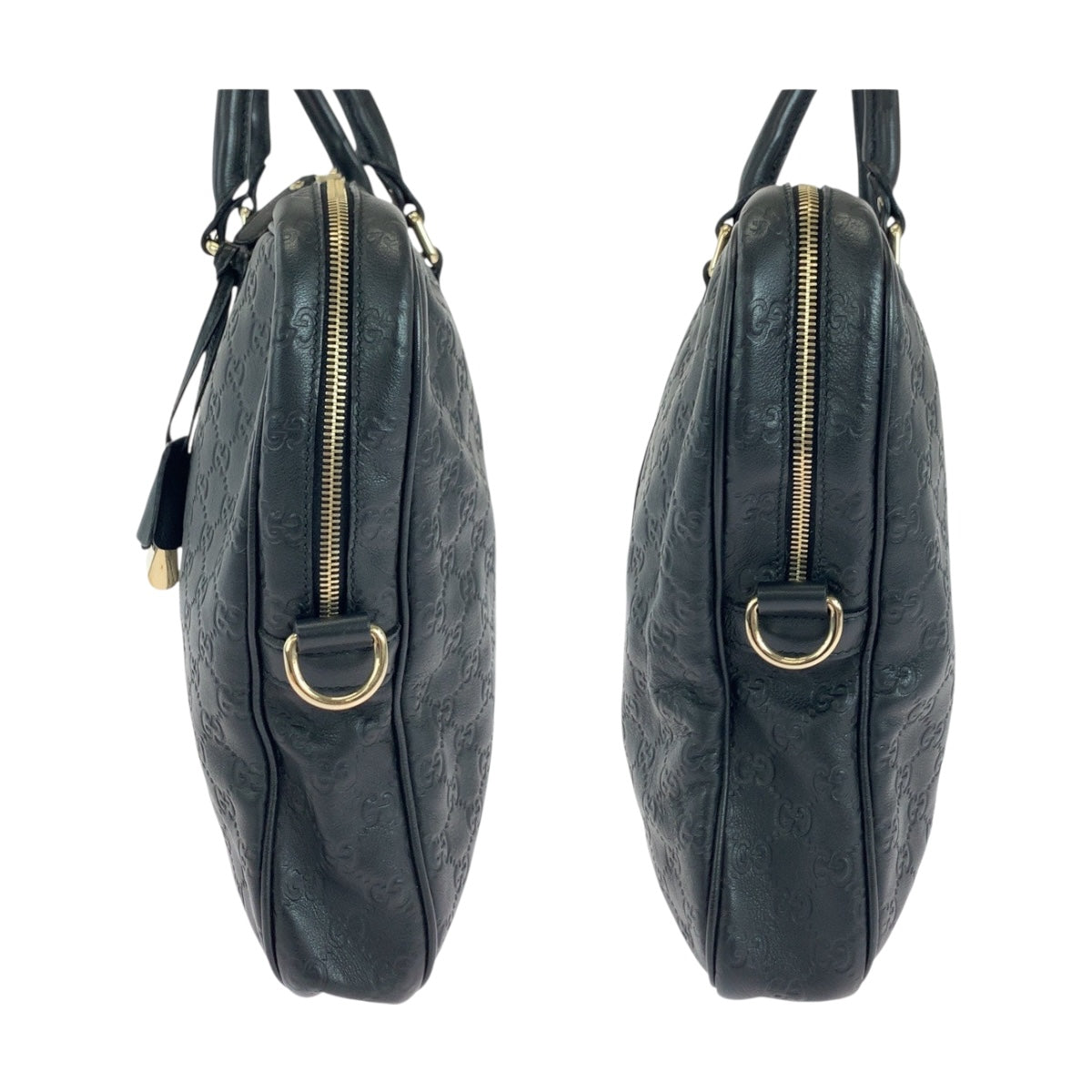 19706
GUCCI Guccissima Black Gold Hardware Leather 201480 Handbag Business Bag Men's A75