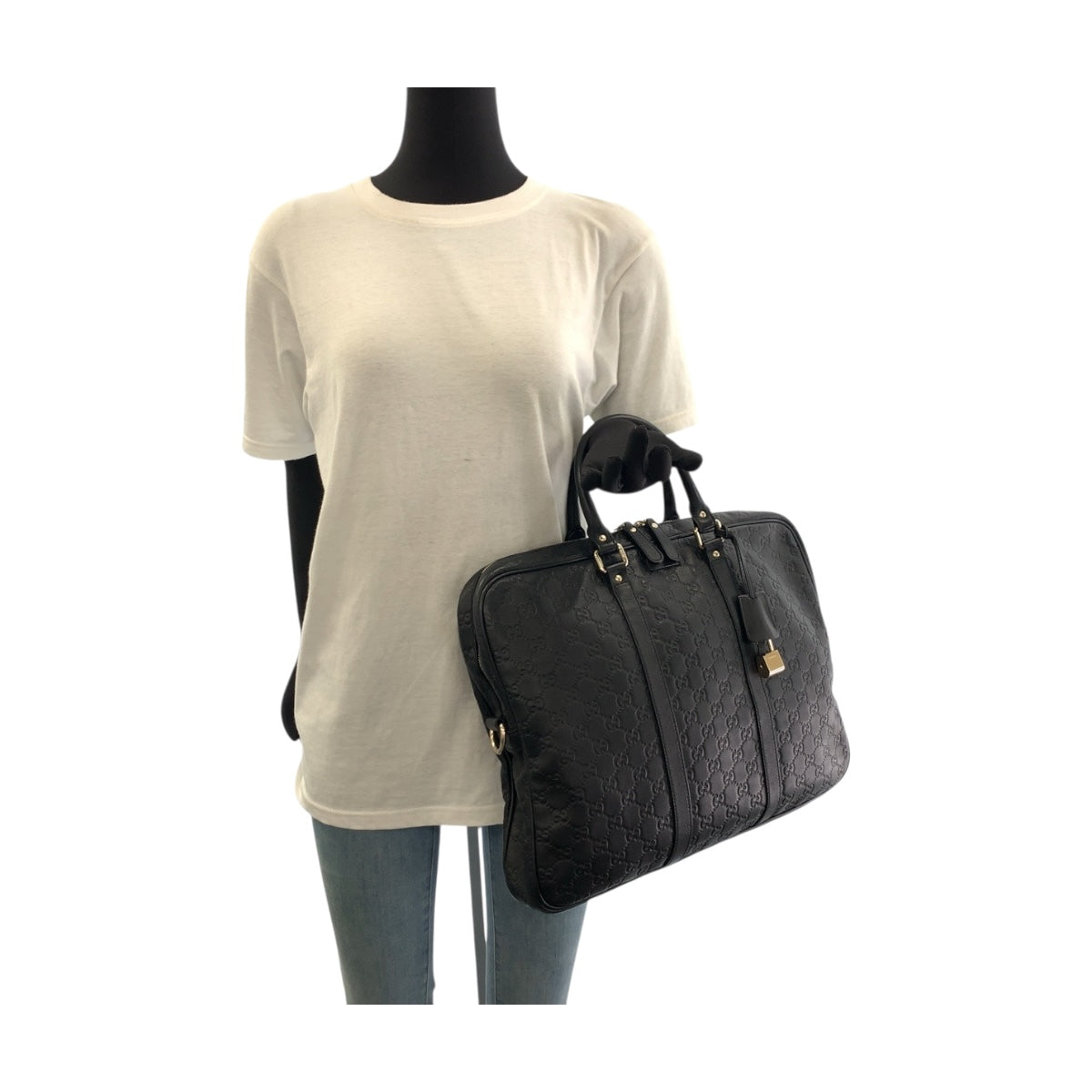 19706
GUCCI Guccissima Black Gold Hardware Leather 201480 Handbag Business Bag Men's A75