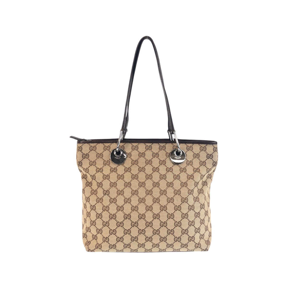 19710
GUCCI Beige Brown Silver Hardware GG Canvas / Leather 139552 Tote Bag Shoulder Bag Ladies ABP34