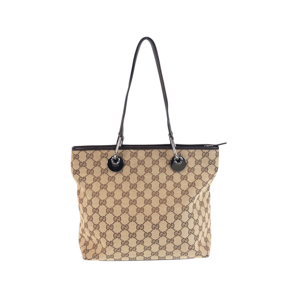 19710
GUCCI Beige Brown Silver Hardware GG Canvas / Leather 139552 Tote Bag Shoulder Bag Ladies ABP34