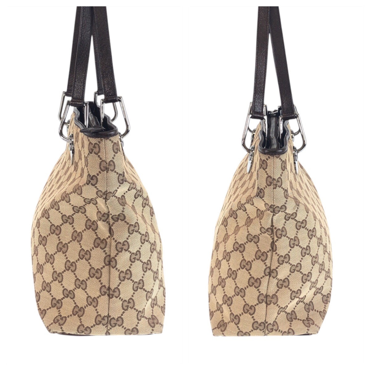 19710
GUCCI Beige Brown Silver Hardware GG Canvas / Leather 139552 Tote Bag Shoulder Bag Ladies ABP34