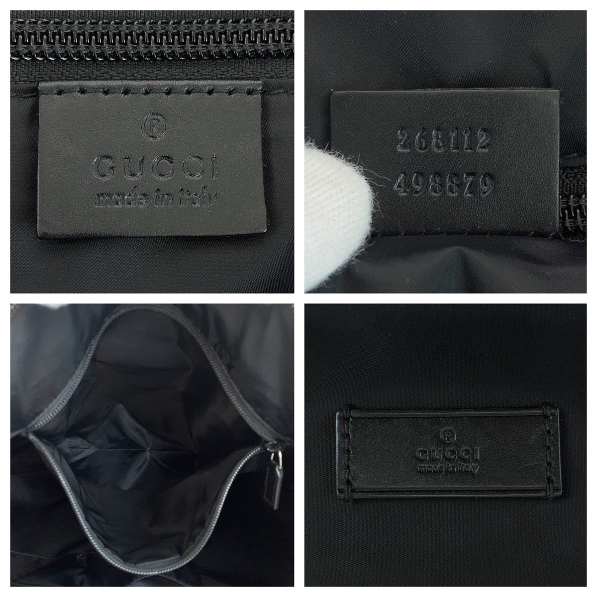 19714
GUCCI グッチ ディアマンテ シェリーライン ブラック 黒 グレー ナイロン / レザー トートバッグ ショルダーバッグ ビジネスバッグ メンズ A55