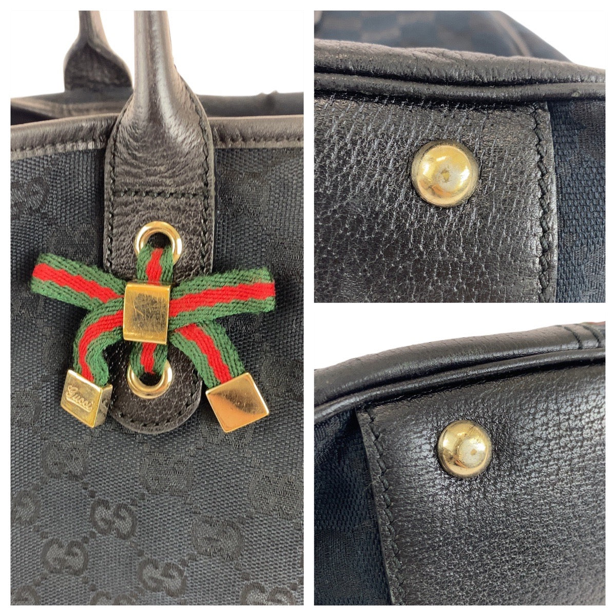 19715
GUCCI グッチ シェリーライン プリンシー ブラック 黒 ゴールド金具 GGキャンバス / レザー 163805 トートバッグ ショルダーバッグ レディース AB27