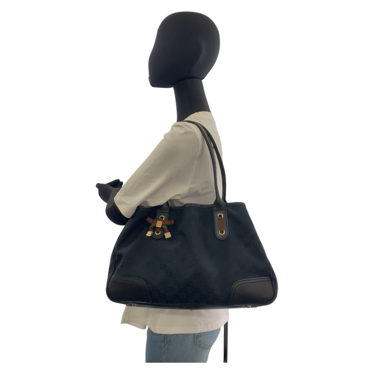 19715
GUCCI グッチ シェリーライン プリンシー ブラック 黒 ゴールド金具 GGキャンバス / レザー 163805 トートバッグ ショルダーバッグ レディース AB27