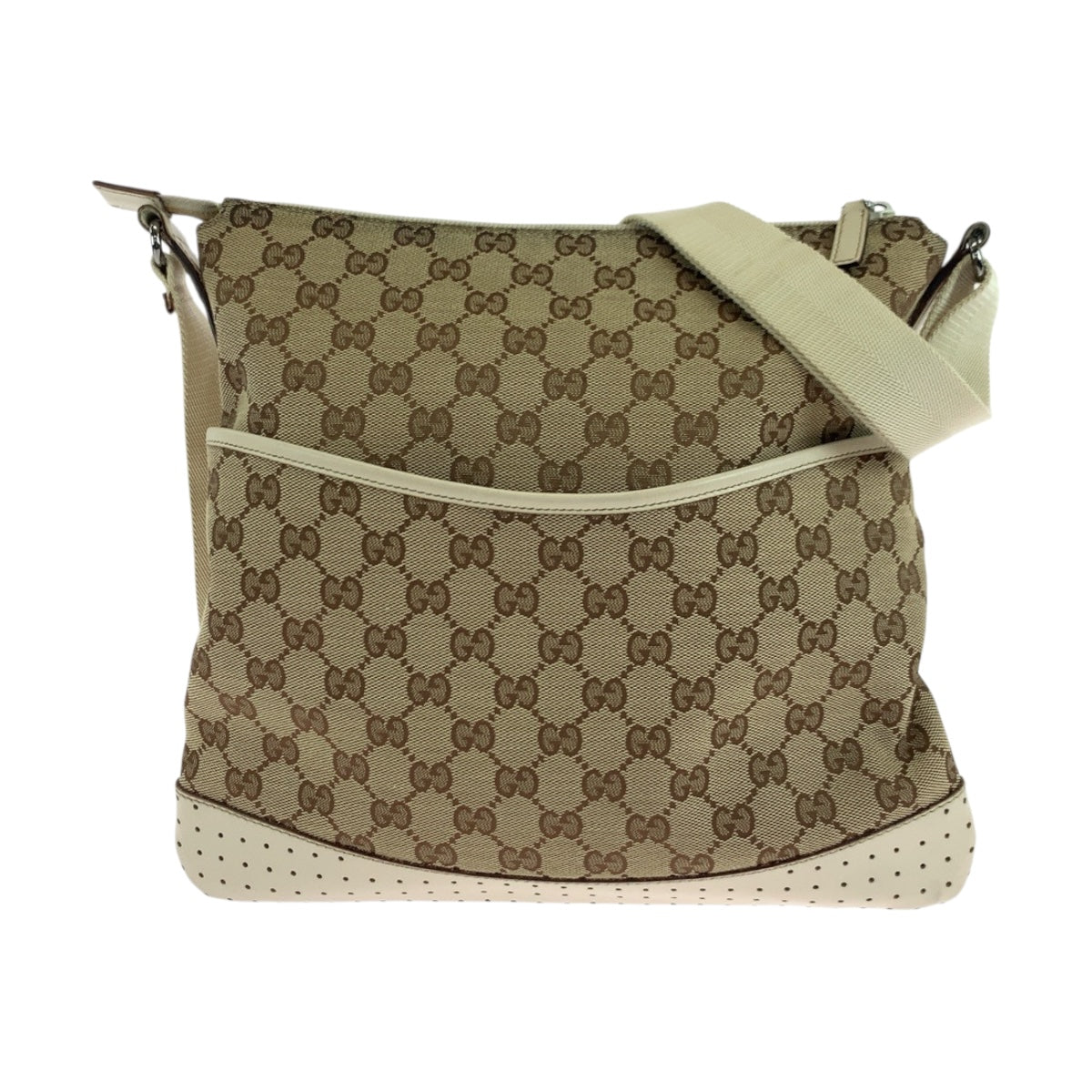 19721
GUCCI Beige Ivory Silver Hardware GG Canvas 145857 Shoulder Bag Pochette Ladies ABP34
