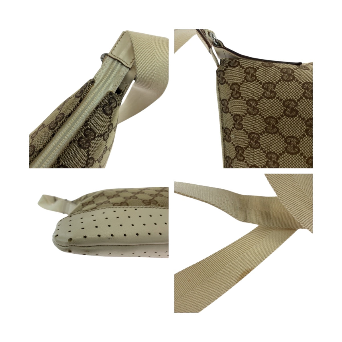 19721
GUCCI Beige Ivory Silver Hardware GG Canvas 145857 Shoulder Bag Pochette Ladies ABP34