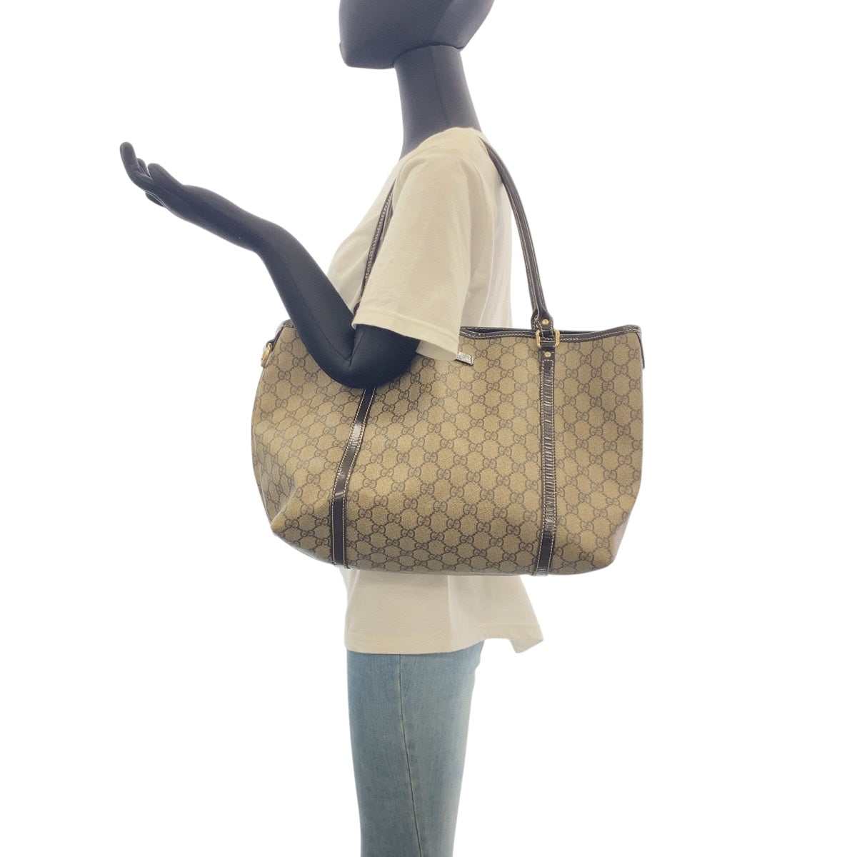 19724
GUCCI Beige Brown Gold Hardware GG Supreme Canvas 197953 Tote Bag Shoulder Bag Ladies AB31